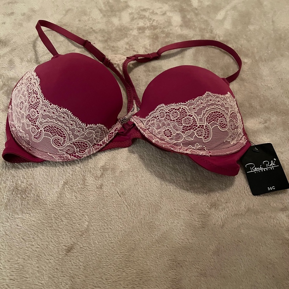 NWT Women’s Rene Rofe Lingerie Burgundy pink Bra 36C Underwire Lace Sexy - Picture 6 of 7